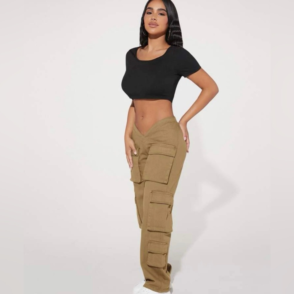 Shein petite v-cut waist flap pocket cargo jeans